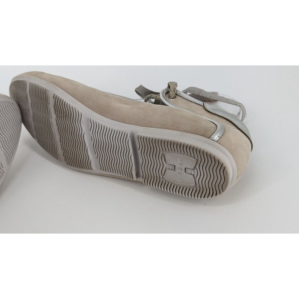 HOGAN SUEDE LACE UP BALLERINA FLAT Grey Silver sz 8.5 Italian - Picture 15 of 16